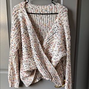 LA MIEL Ivory Speckled Wrap V‑Neck Sweater